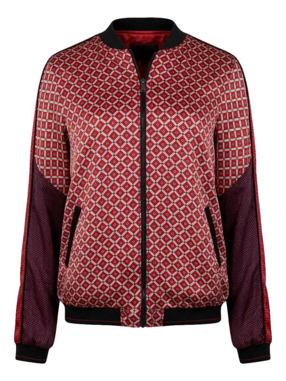 Scotch & Soda Clubhouse Royale Red Geometric Scarf Satin Bomber Jacket Size L